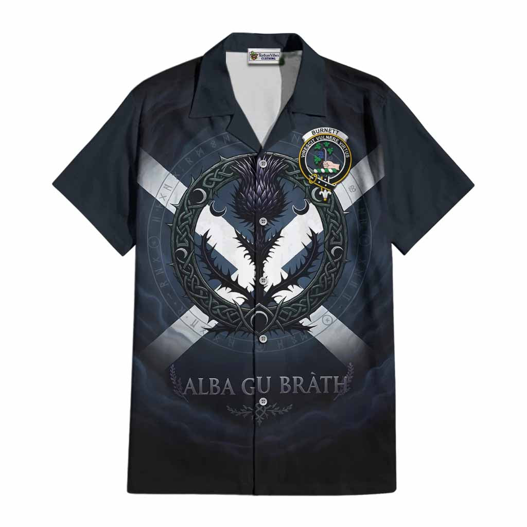 Burnett Clan Crest Cotton Hawaiian Shirt with Celtic Knot Thistle and Saltire