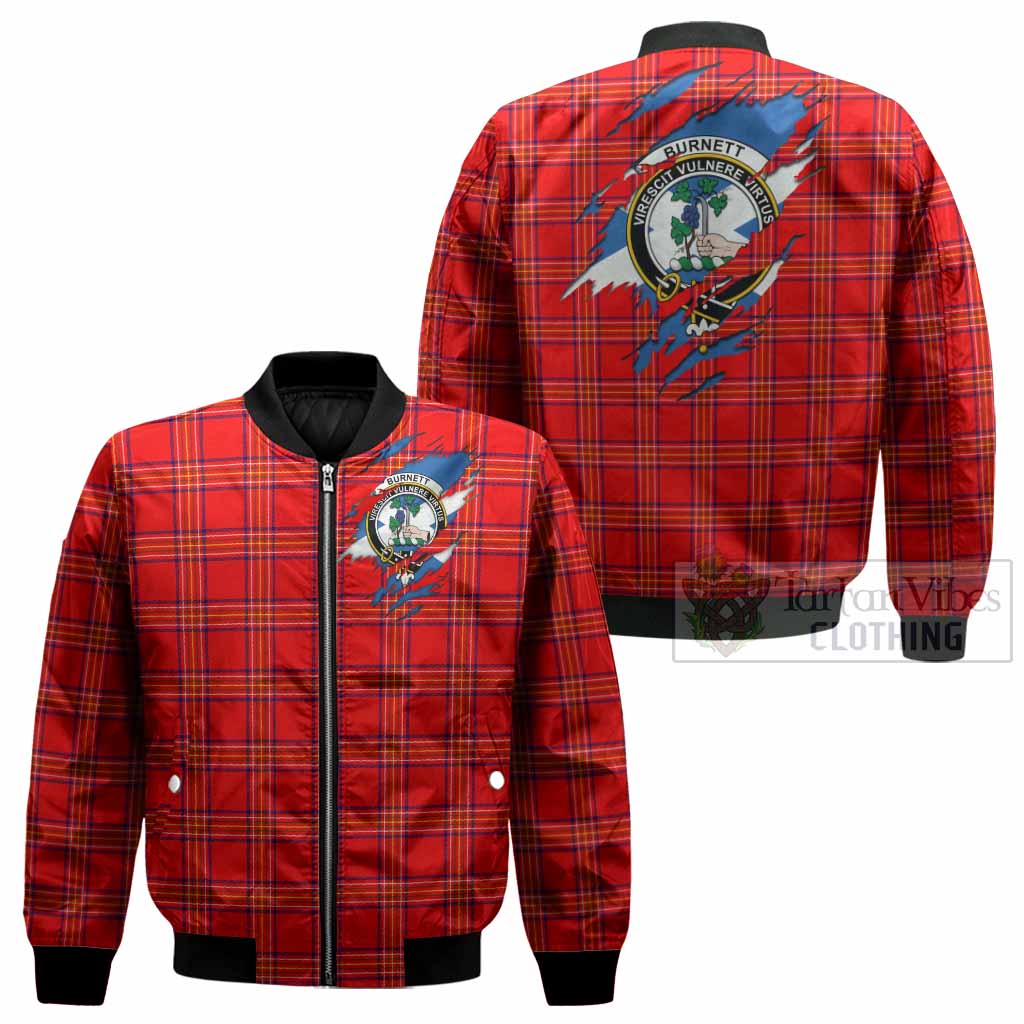 Burnett Clan Crest In Me Tartan Bomber Jacket Scotland Flag Style