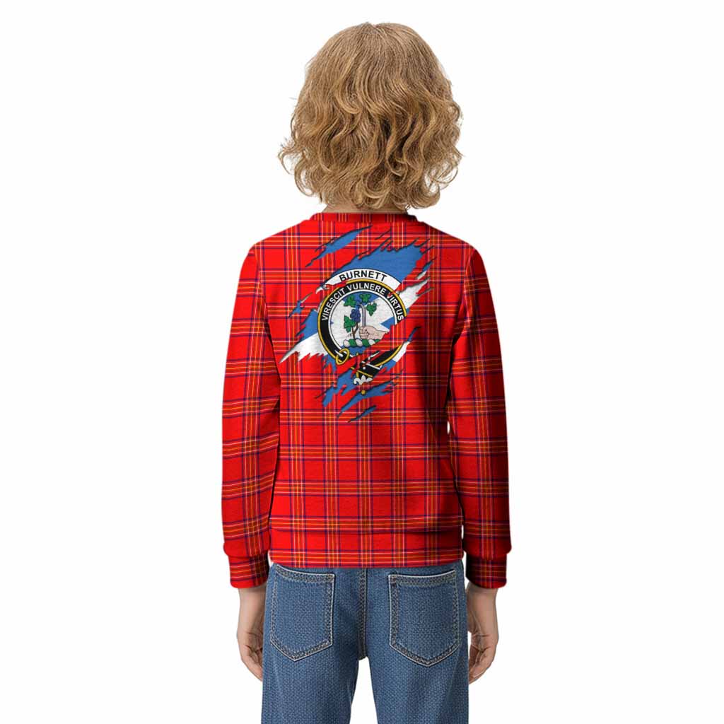 Burnett Clan Crest In Me Tartan Kid Knitted Sweatshirt Scotland Flag Style