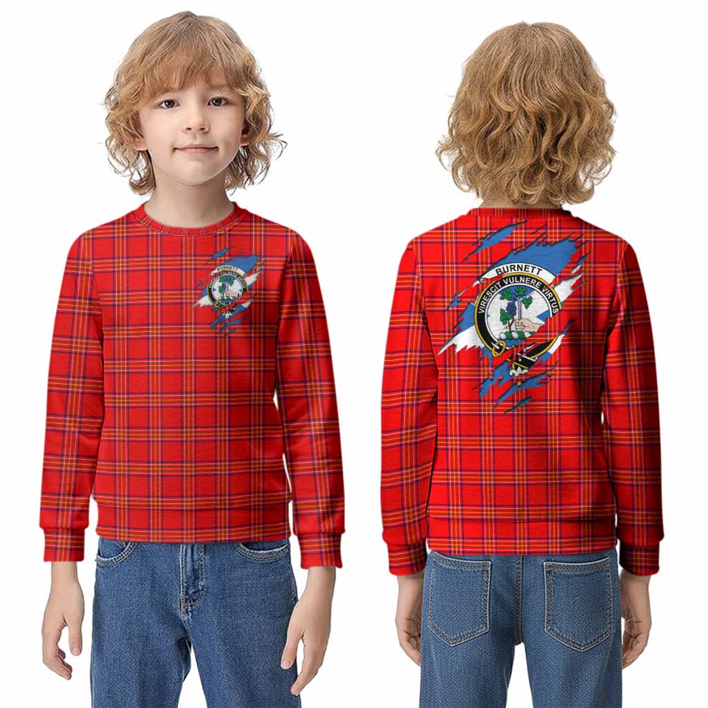 Burnett Clan Crest In Me Tartan Kid Knitted Sweatshirt Scotland Flag Style