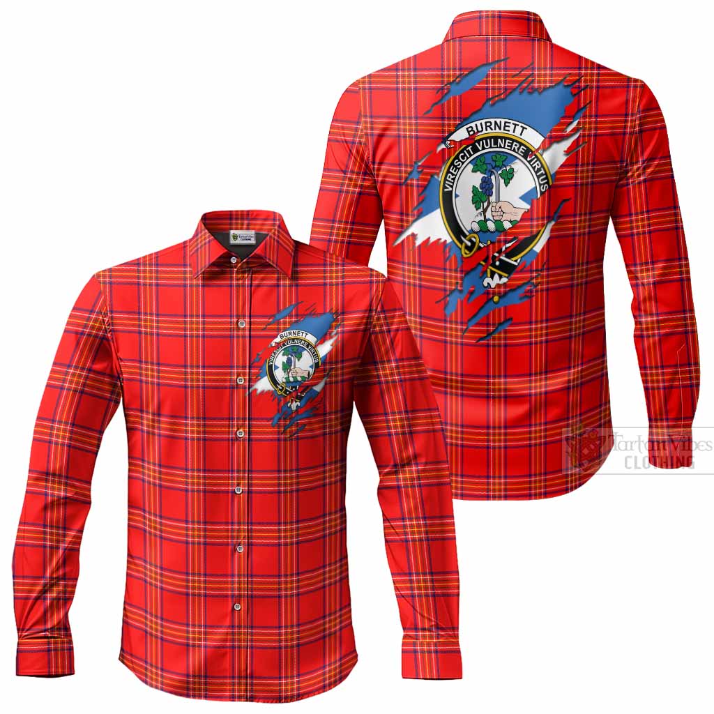 Burnett Clan Crest In Me Tartan Long Sleeve Button Shirts Scotland Flag Style