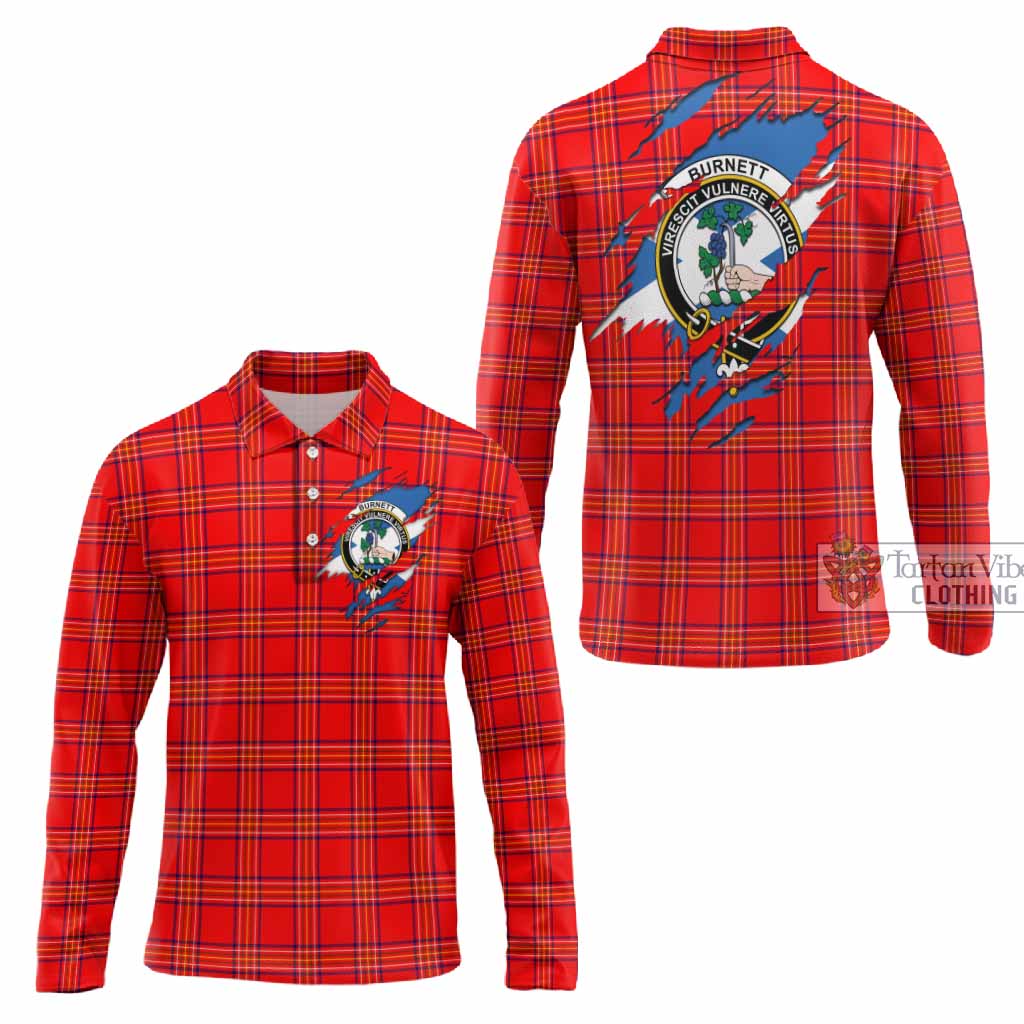 Burnett Clan Crest In Me Tartan Long Sleeve Polo Shirt Scotland Flag Style