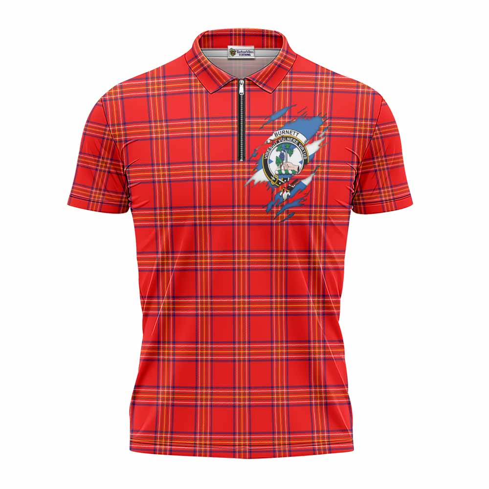 Burnett Clan Crest In Me Tartan Zipper Polo Shirt Scotland Flag Style