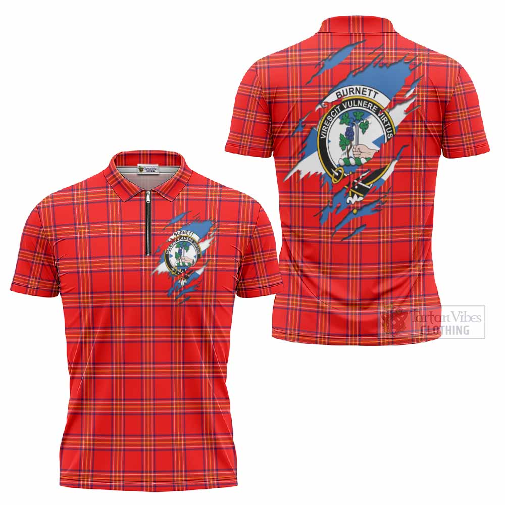 Burnett Clan Crest In Me Tartan Zipper Polo Shirt Scotland Flag Style