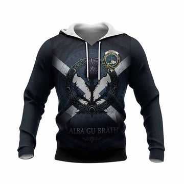 Burnett Clan Crest Knitted Hoodie with Celtic Knot Thistle and Saltire