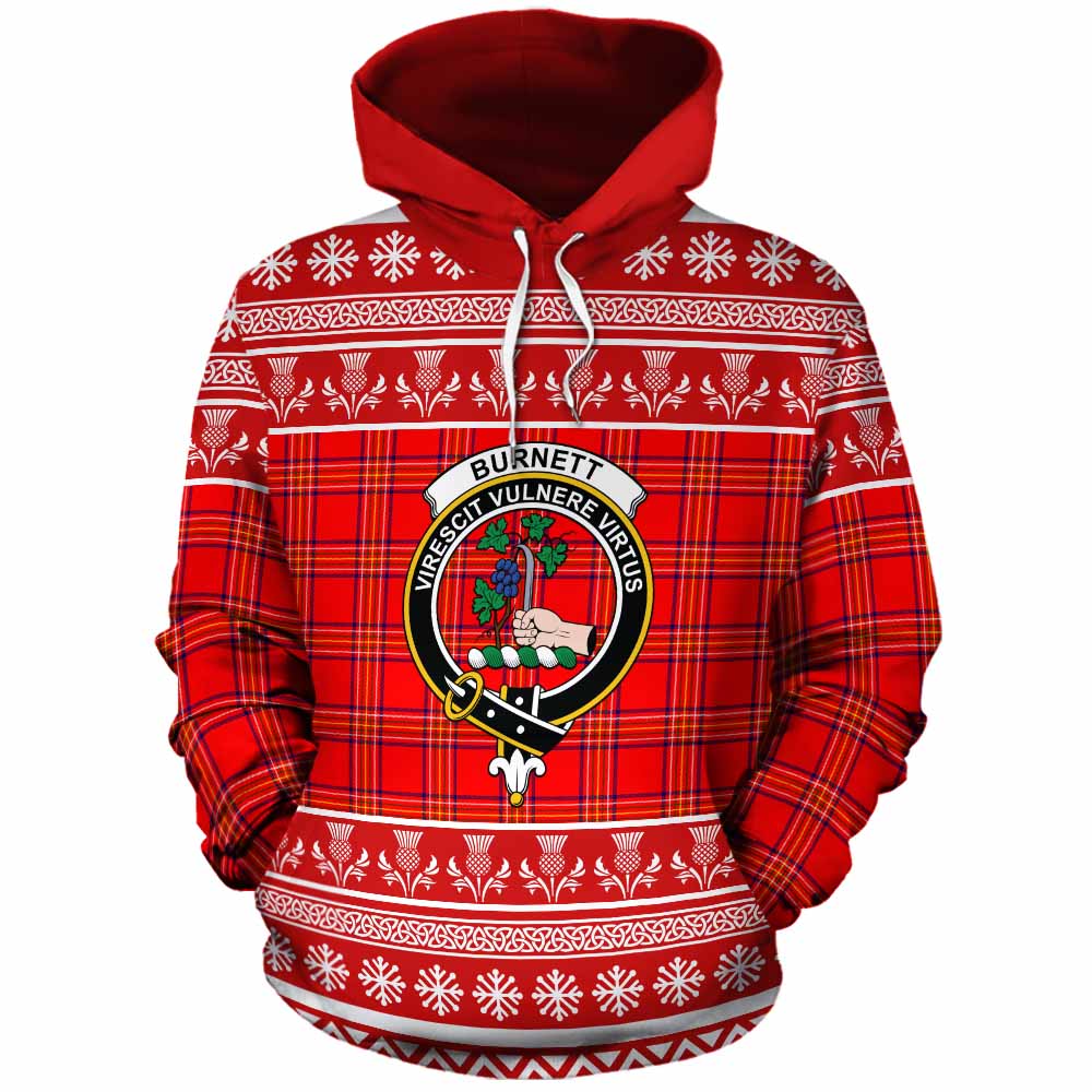 Burnett Clan Tartan Christmas Cotton Hoodie with Family Crest - Tartan Vibes Clothing
