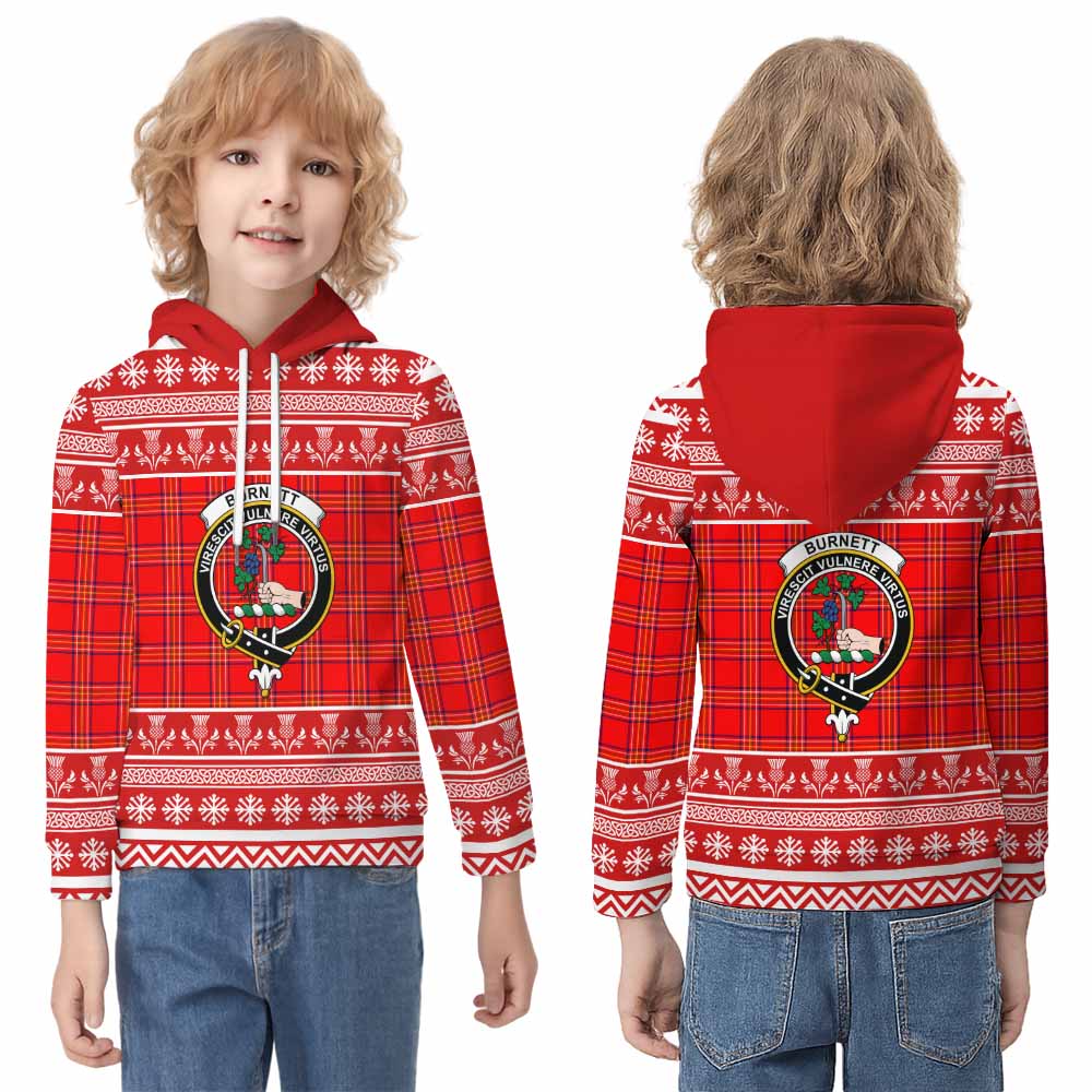 Burnett Clan Tartan Christmas Kid Hoodie with Family Crest - Tartan Vibes Clothing