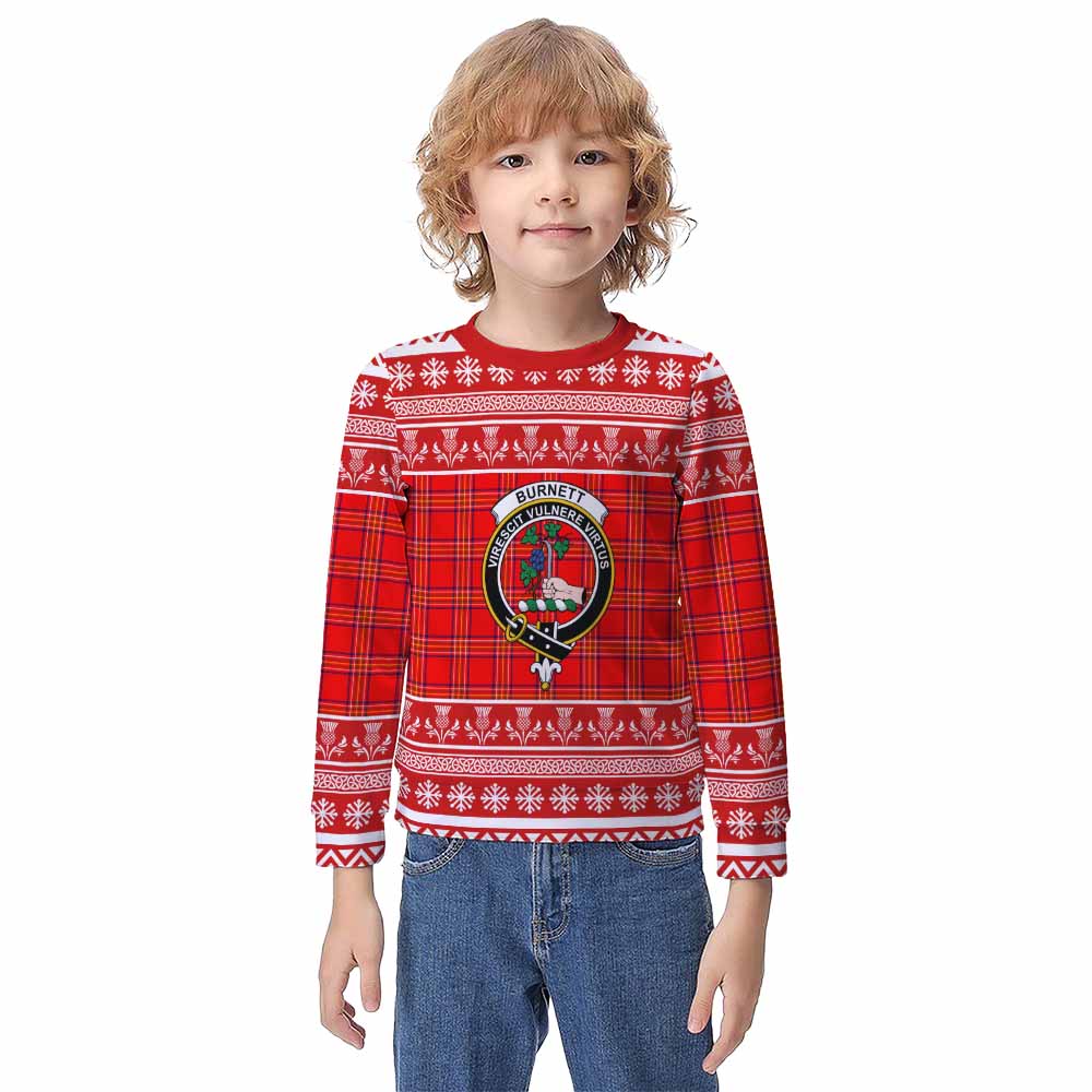 Burnett Clan Tartan Christmas Kid Ugly Sweatshirt with Family Crest - Tartan Vibes Clothing