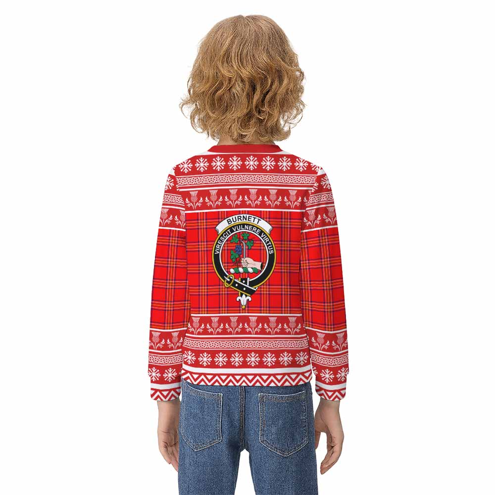 Burnett Clan Tartan Christmas Kid Ugly Sweatshirt with Family Crest - Tartan Vibes Clothing