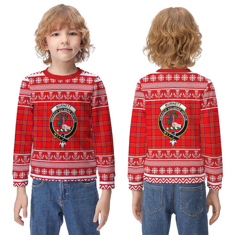 Burnett Clan Tartan Christmas Kid Ugly Sweatshirt with Family Crest - Tartan Vibes Clothing
