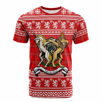 Burnett Clan Tartan Crest Christmas Cotton T-shirt Coat of Arms Funny Style