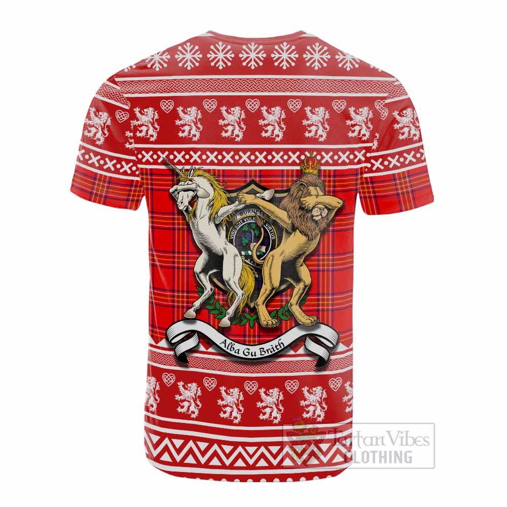 Burnett Clan Tartan Crest Christmas Cotton T-shirt Coat of Arms Funny Style - Tartan Vibes Clothing