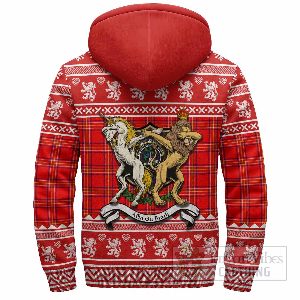 Burnett Clan Tartan Crest Christmas Fleece Hoodie Coat of Arms Funny Style - Tartan Vibes Clothing
