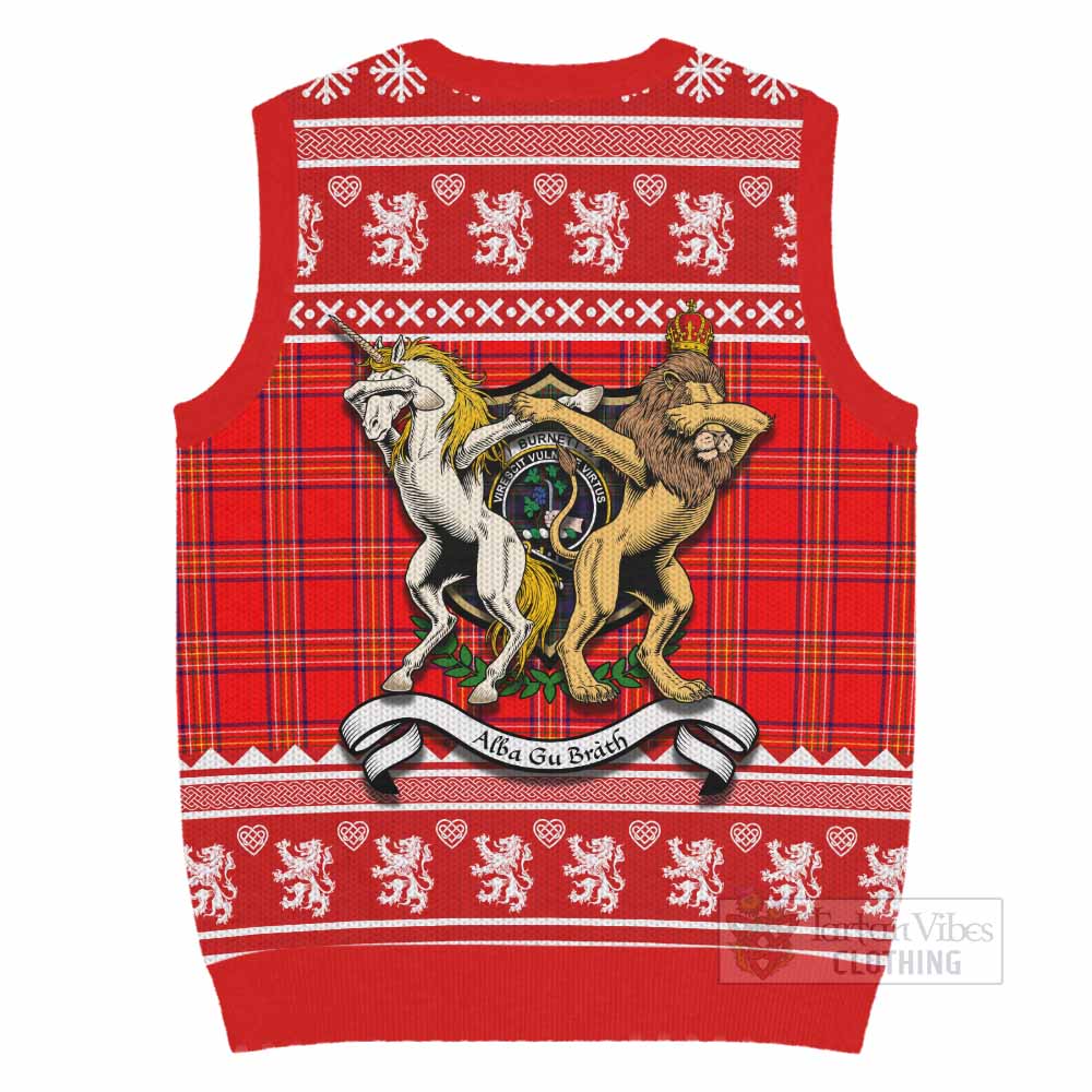 Burnett Clan Tartan Crest Christmas Knitted V-Neck Vest Coat of Arms Funny Style - Tartan Vibes Clothing