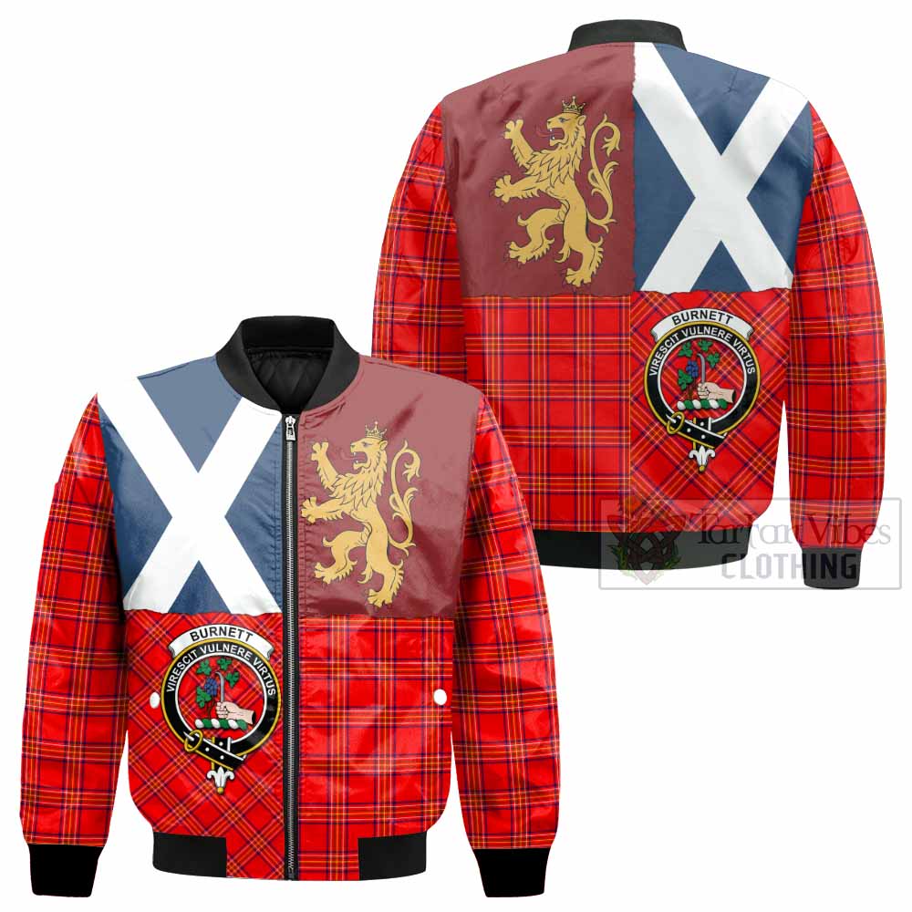 Burnett Crest Tartan Bomber Jacket with Lion Rampant Saltire Style