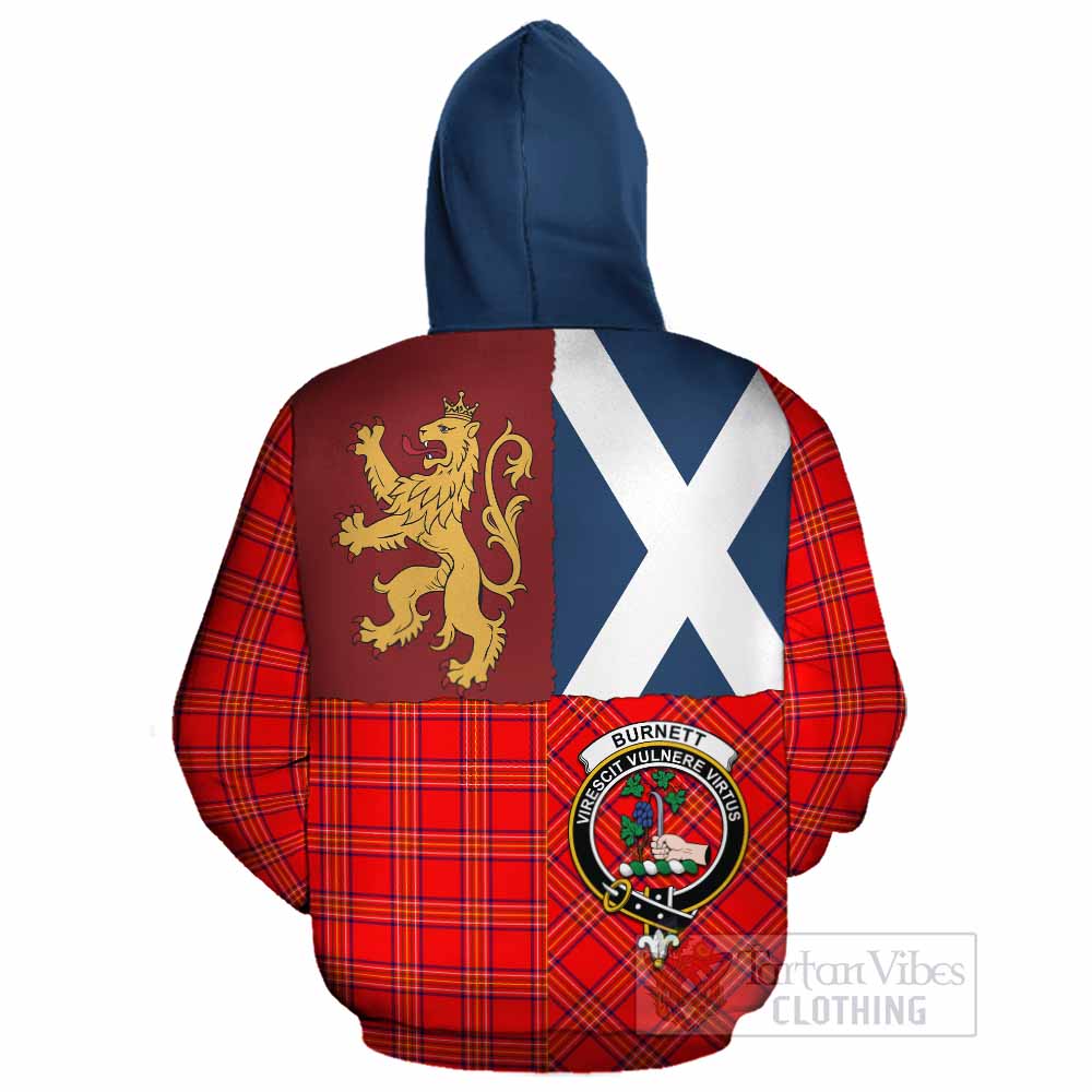 Burnett Crest Tartan Cotton Hoodie with Lion Rampant Saltire Style - Tartan Vibes Clothing