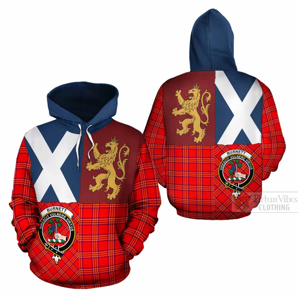 Burnett Crest Tartan Cotton Hoodie with Lion Rampant Saltire Style - Tartan Vibes Clothing