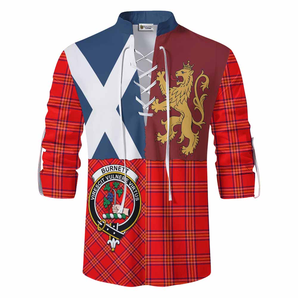 Burnett Crest Tartan Ghillie Shirt with Lion Rampant Saltire Style - Tartan Vibes Clothing