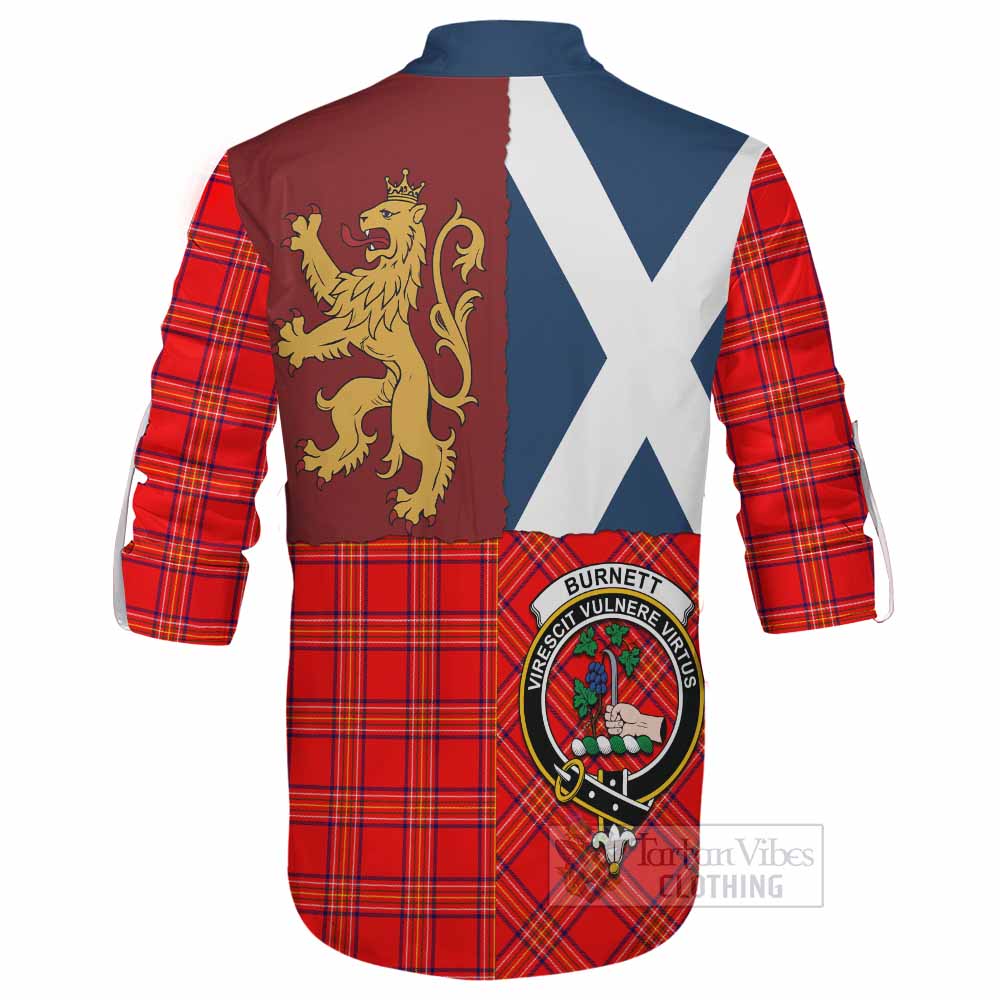 Burnett Crest Tartan Ghillie Shirt with Lion Rampant Saltire Style - Tartan Vibes Clothing