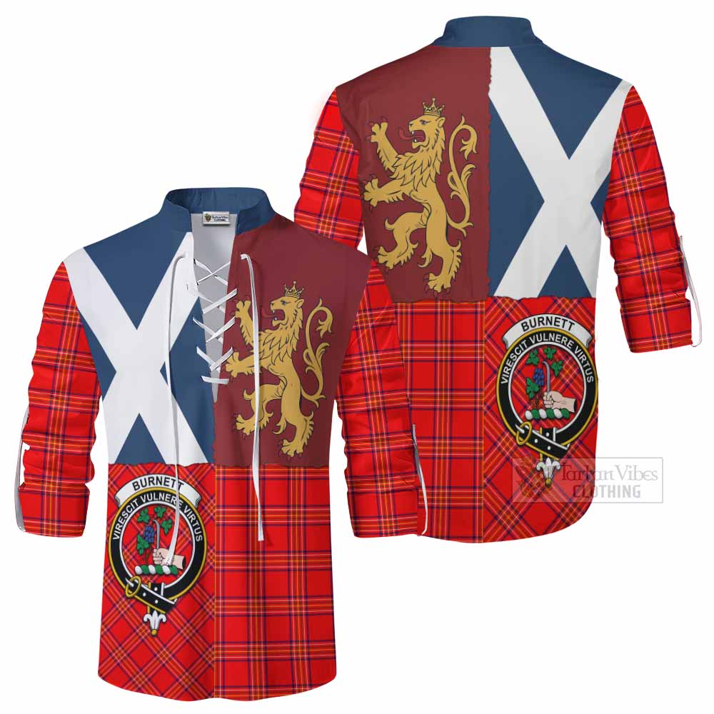 Burnett Crest Tartan Ghillie Shirt with Lion Rampant Saltire Style - Tartan Vibes Clothing