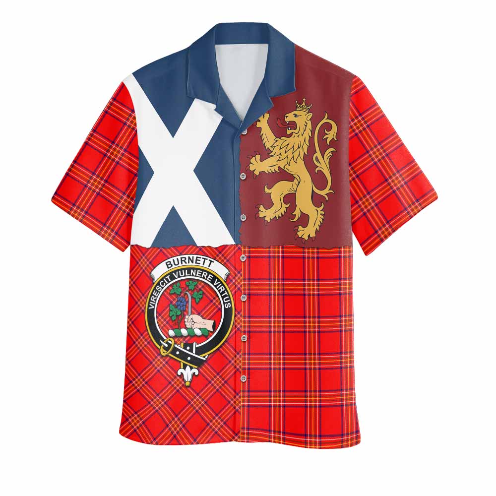 Burnett Crest Tartan Hawaiian Shirt with Lion Rampant Saltire Style
