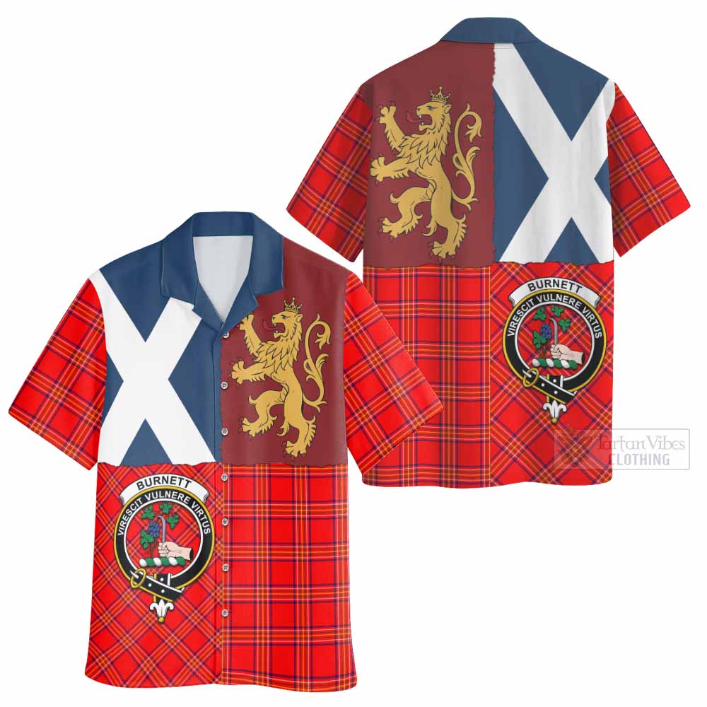 Burnett Crest Tartan Hawaiian Shirt with Lion Rampant Saltire Style