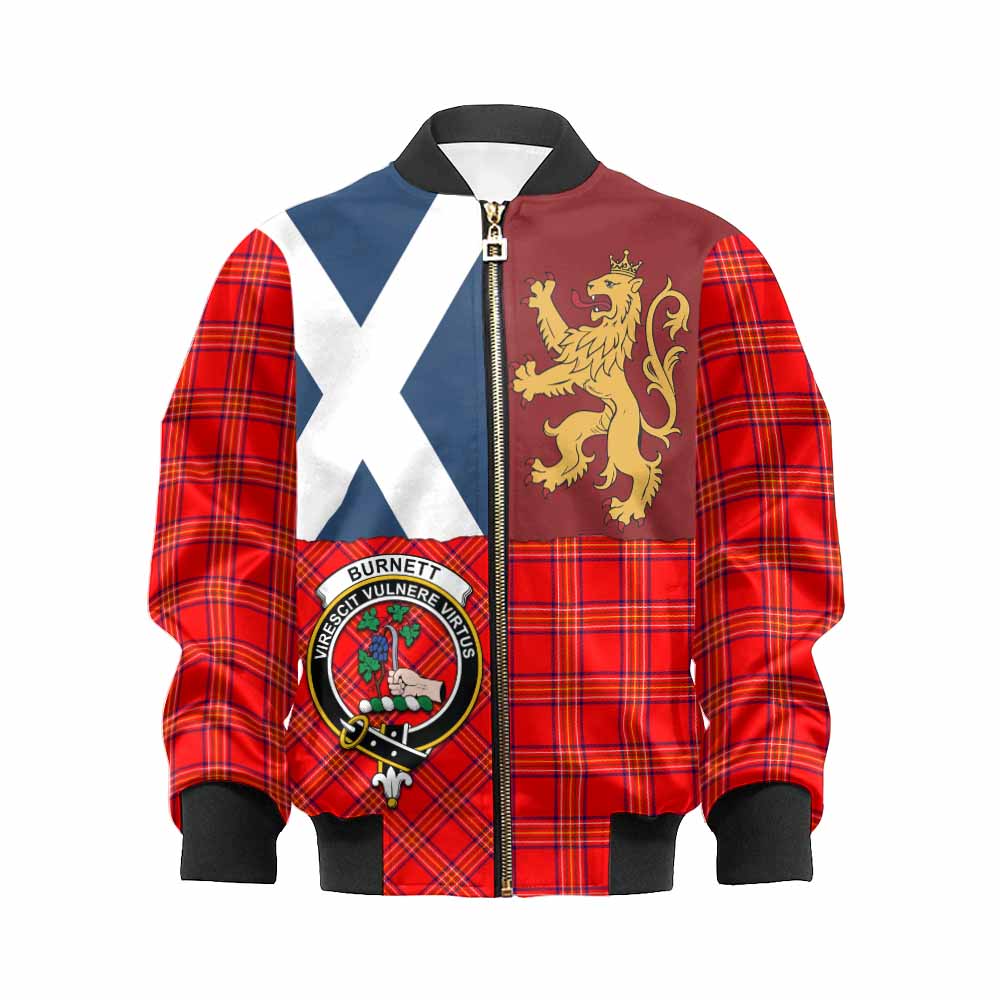Burnett Crest Tartan Kid Bomber Jacket with Lion Rampant Saltire Style - Tartan Vibes Clothing