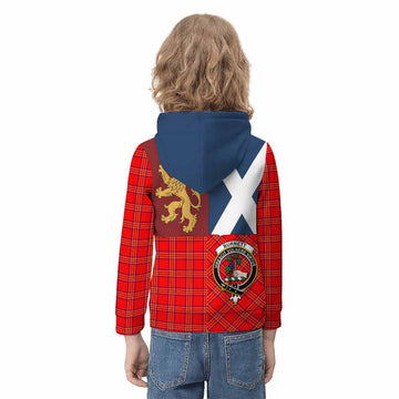 Burnett Crest Tartan Kid Hoodie with Lion Rampant Saltire Style