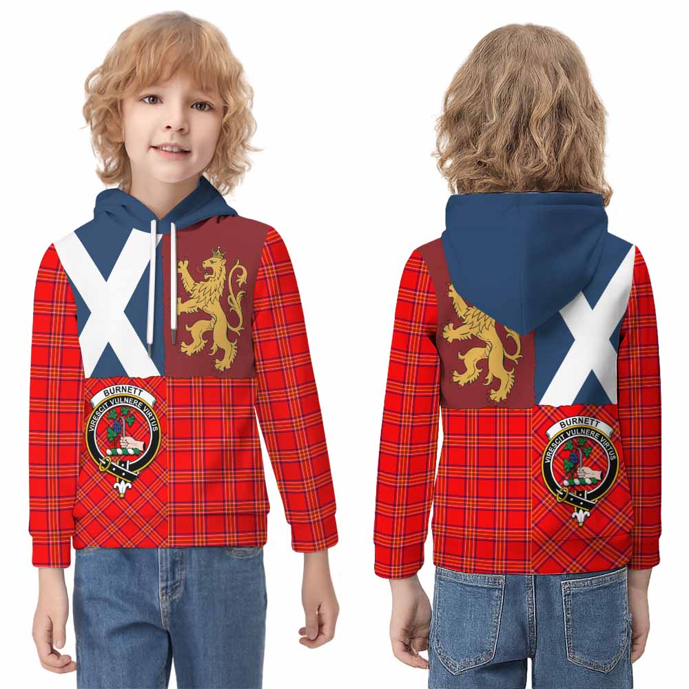Burnett Crest Tartan Kid Hoodie with Lion Rampant Saltire Style - Tartan Vibes Clothing