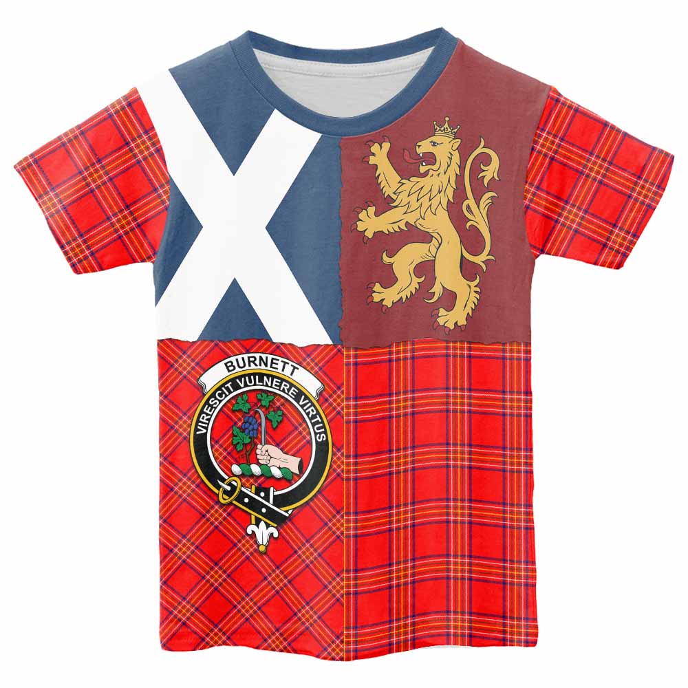 Burnett Crest Tartan Kid T-shirt with Lion Rampant Saltire Style - Tartan Vibes Clothing