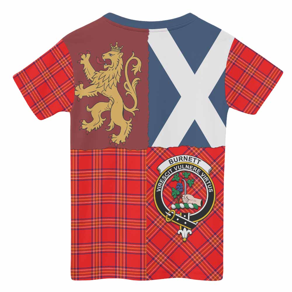Burnett Crest Tartan Kid T-shirt with Lion Rampant Saltire Style - Tartan Vibes Clothing