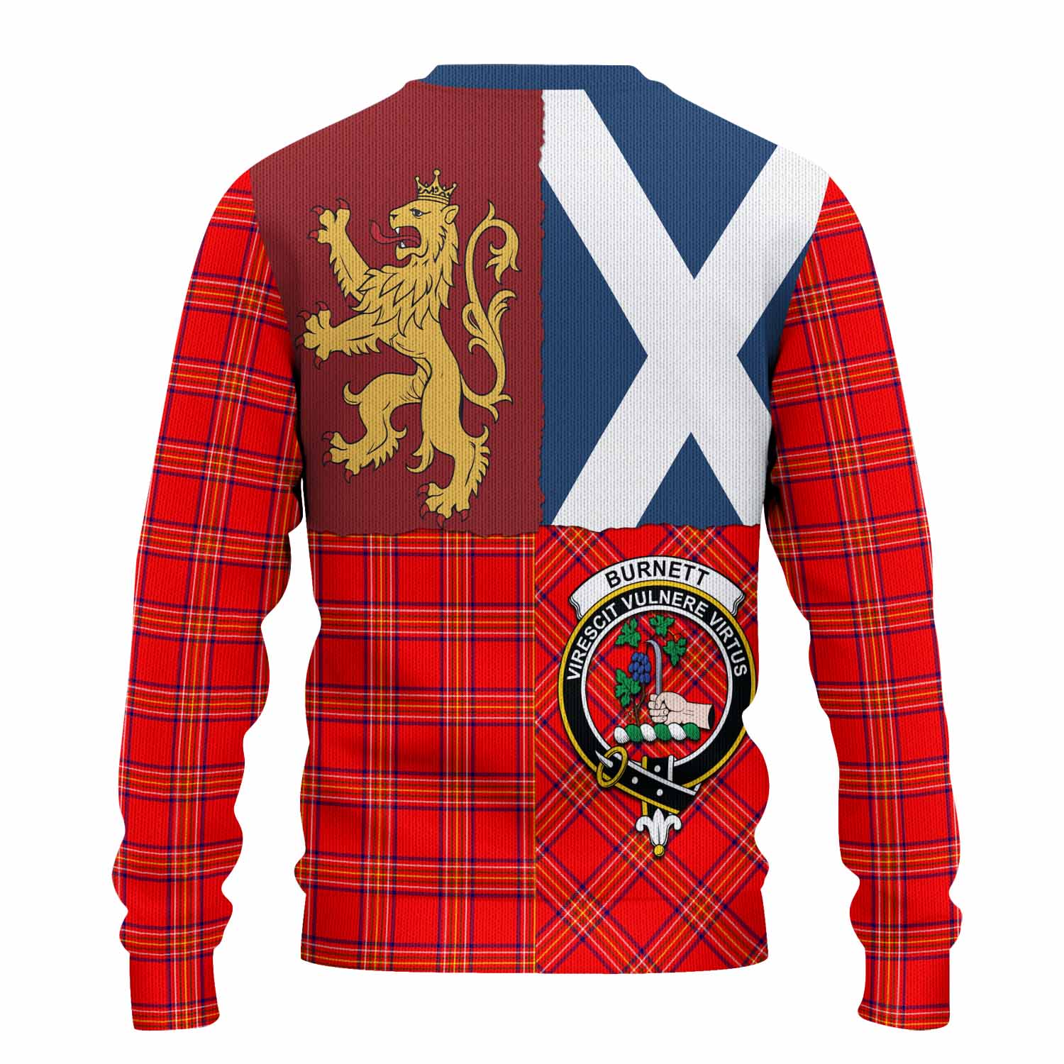Burnett Crest Tartan Knitted Sweater with Lion Rampant Saltire Style