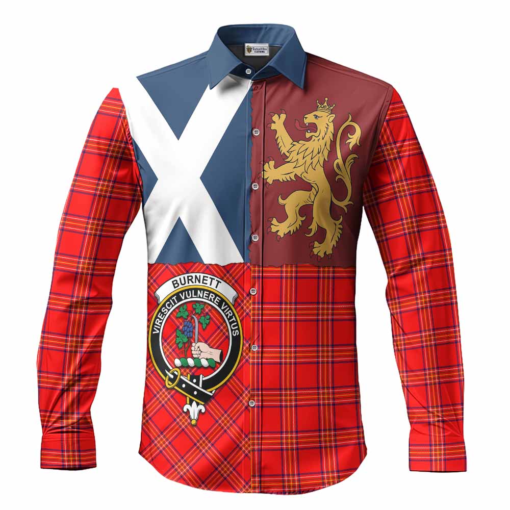 Burnett Crest Tartan Long Sleeve Button Shirts with Lion Rampant Saltire Style