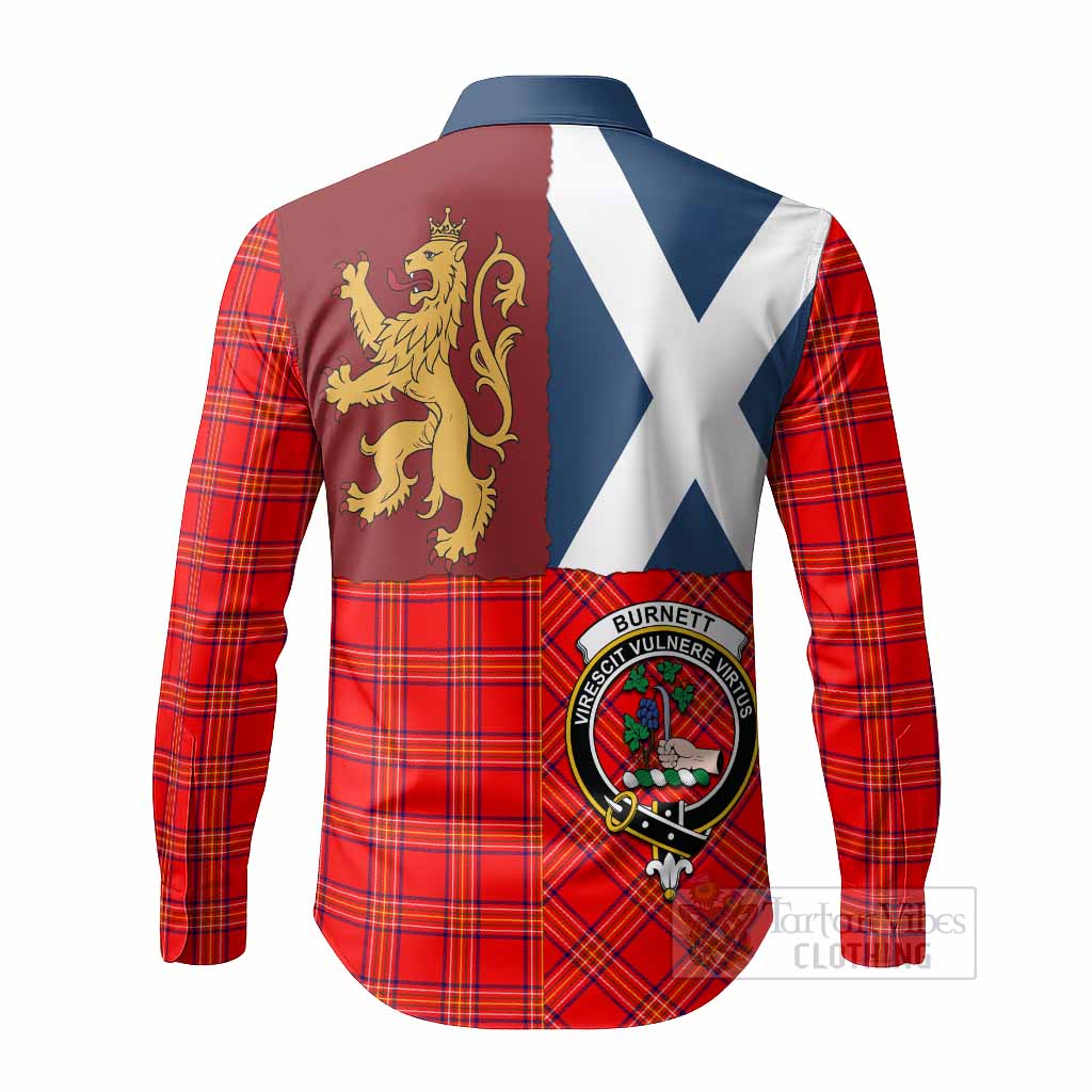 Burnett Crest Tartan Long Sleeve Button Shirts with Lion Rampant Saltire Style