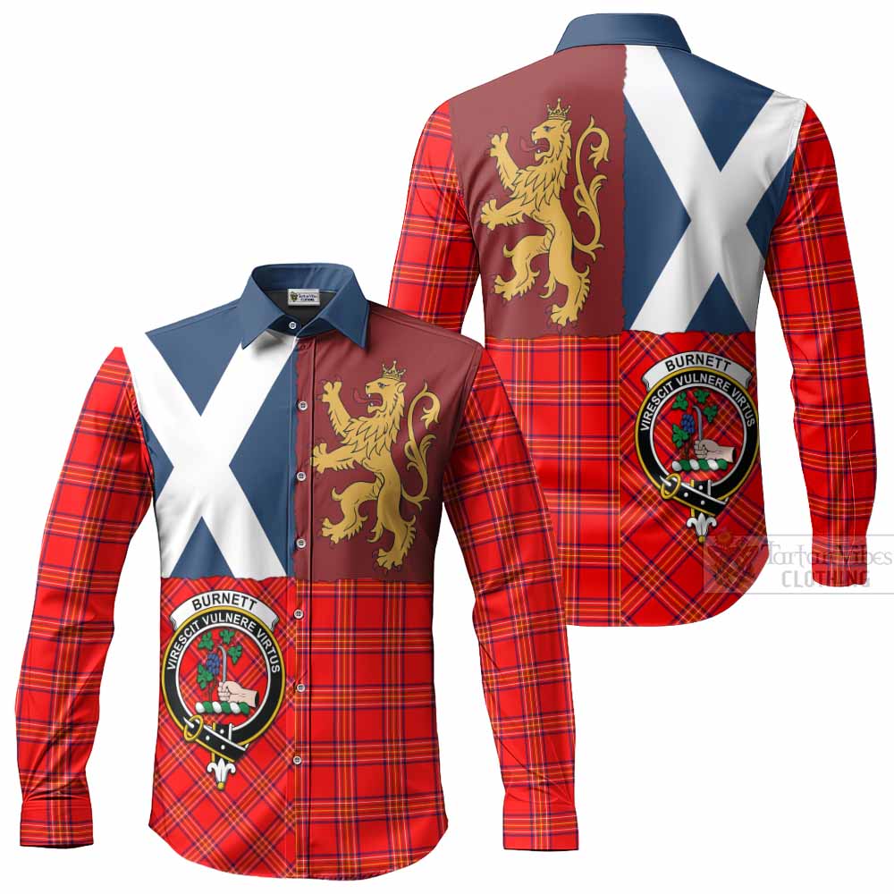 Burnett Crest Tartan Long Sleeve Button Shirts with Lion Rampant Saltire Style