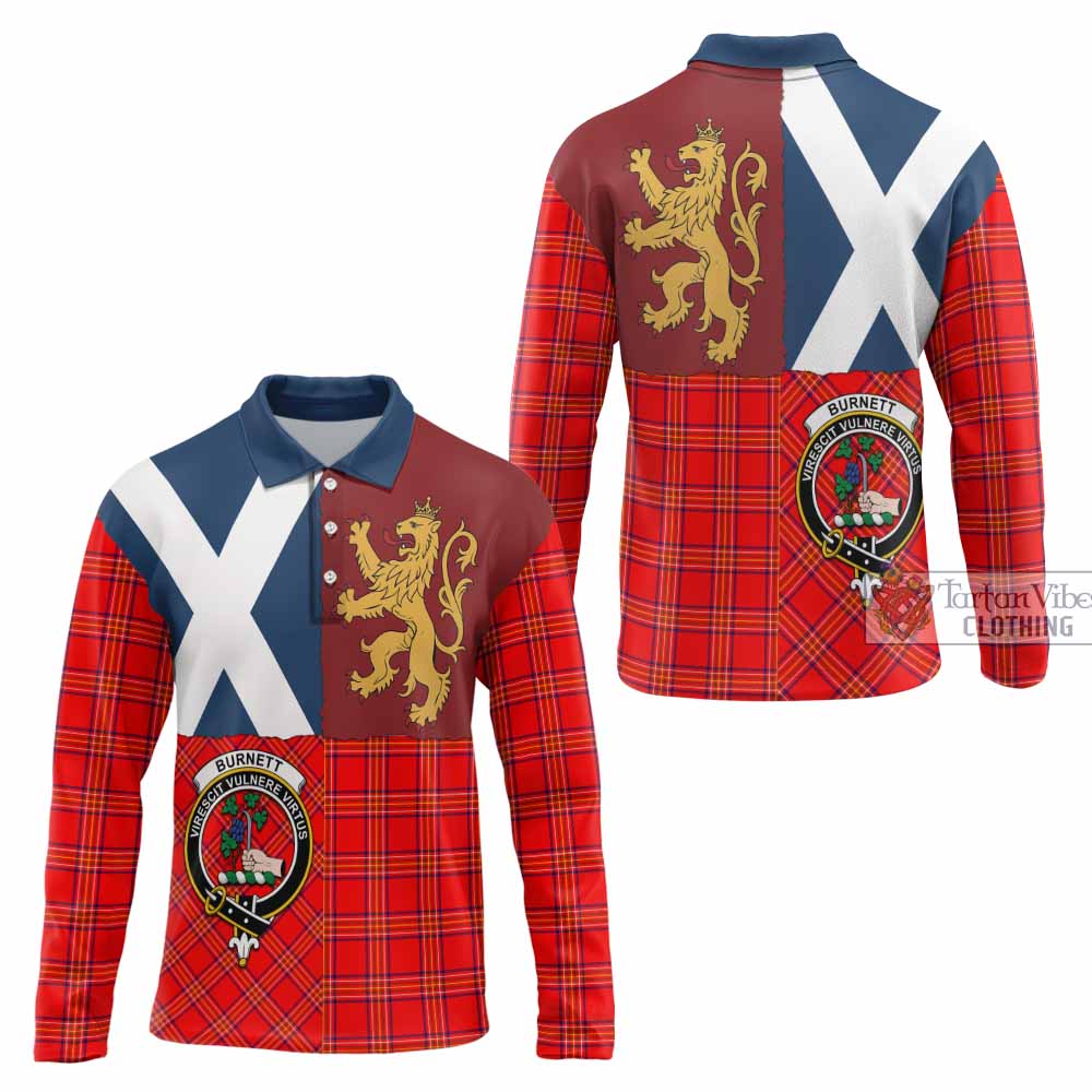 Burnett Crest Tartan Long Sleeve Polo Shirt with Lion Rampant Saltire Style