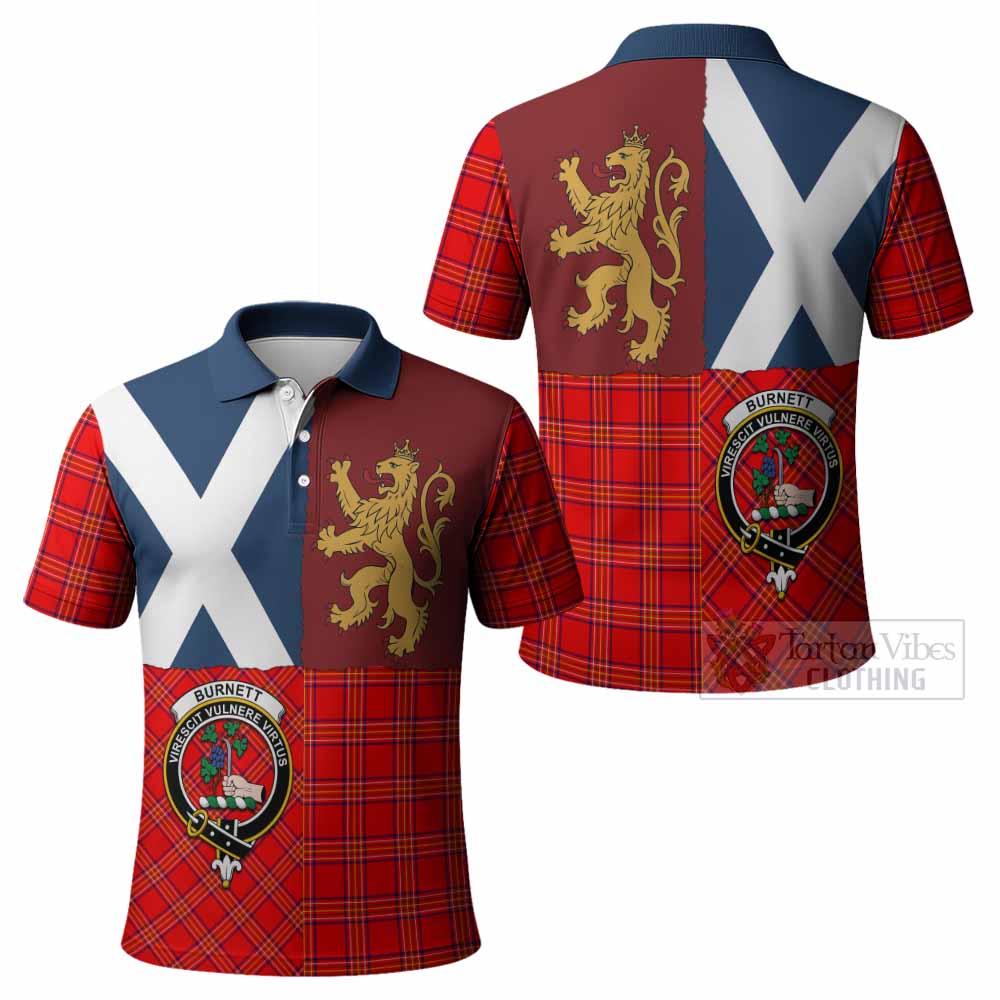 Burnett Crest Tartan Polo Shirt with Lion Rampant Saltire Style