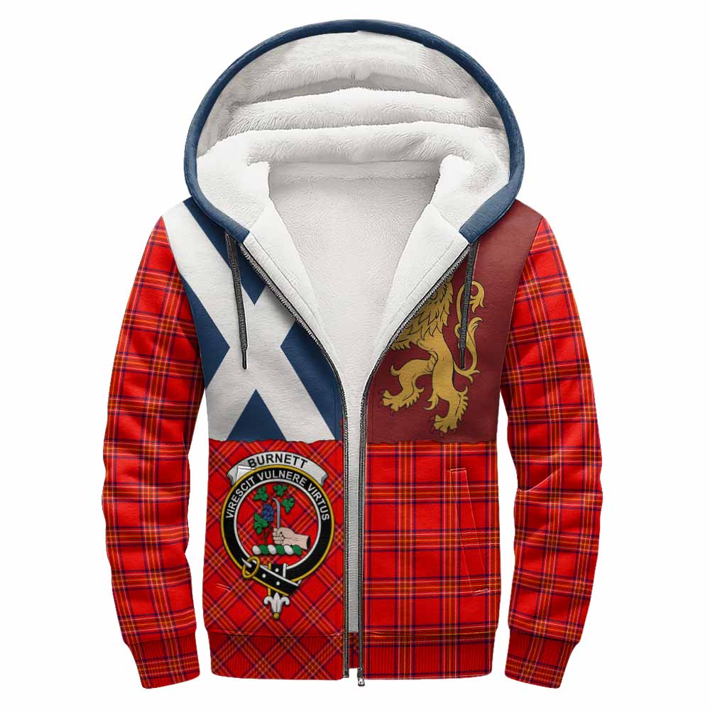 Burnett Crest Tartan Sherpa Hoodie with Lion Rampant Saltire Style