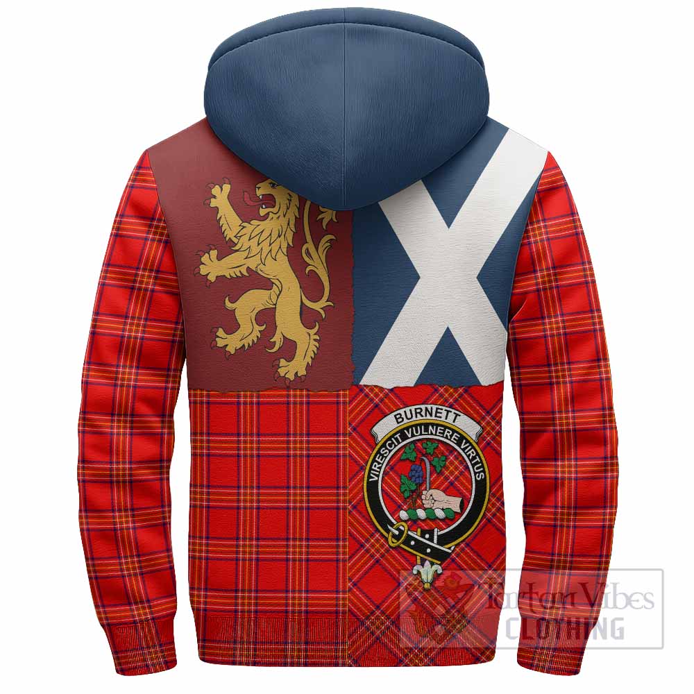 Burnett Crest Tartan Sherpa Hoodie with Lion Rampant Saltire Style