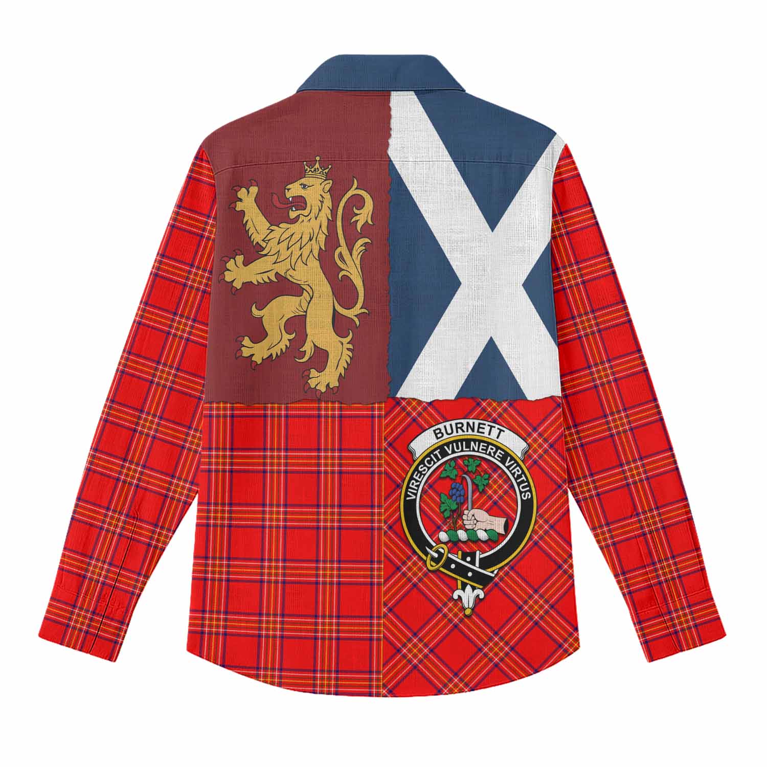 Burnett Crest Tartan Women Casual Shirt with Lion Rampant Saltire Style