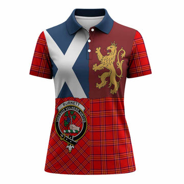 Burnett Crest Tartan Women Polo Shirt with Lion Rampant Saltire Style