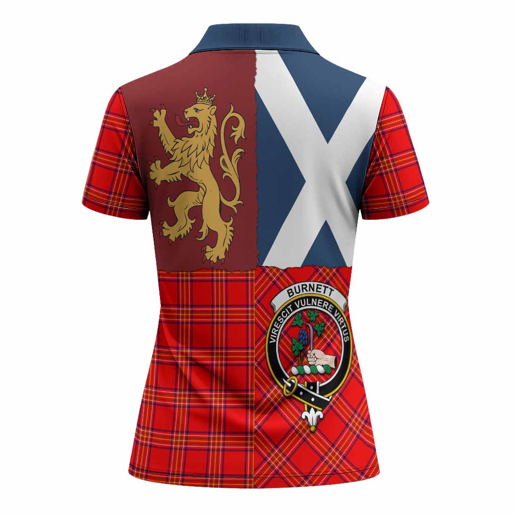Burnett Crest Tartan Women Polo Shirt with Lion Rampant Saltire Style