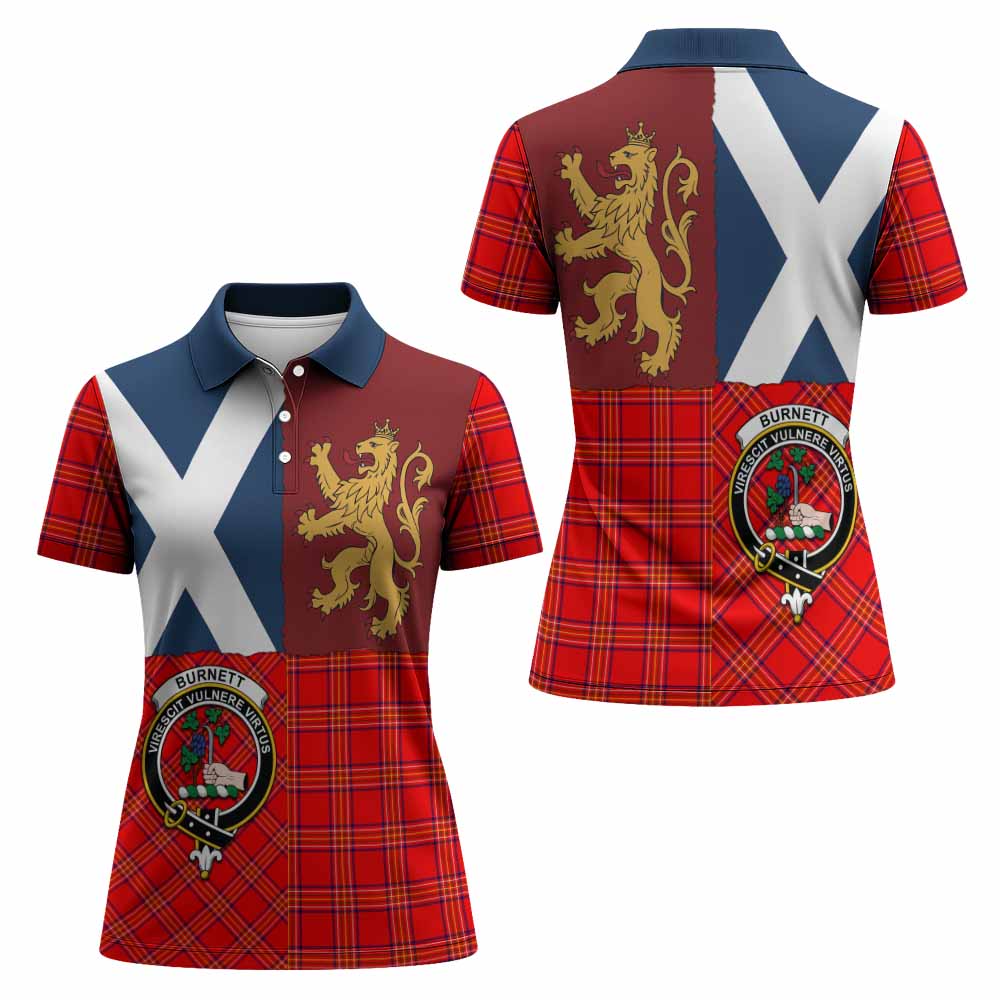 Burnett Crest Tartan Women Polo Shirt with Lion Rampant Saltire Style