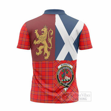 Burnett Crest Tartan Zipper Polo Shirt with Lion Rampant Saltire Style