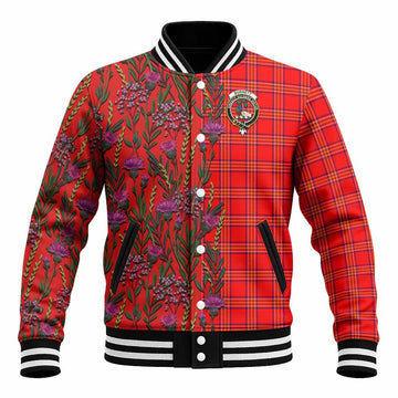 Burnett Family Crest Tartan Baseball Jacket Scottish Thistle Flower Pattern Half Style