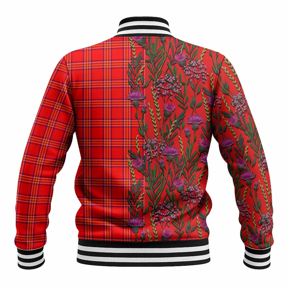 Burnett Family Crest Tartan Baseball Jacket Scottish Thistle Flower Pattern Half Style - Tartan Vibes Clothing