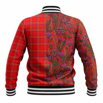 Burnett Family Crest Tartan Baseball Jacket Scottish Thistle Flower Pattern Half Style