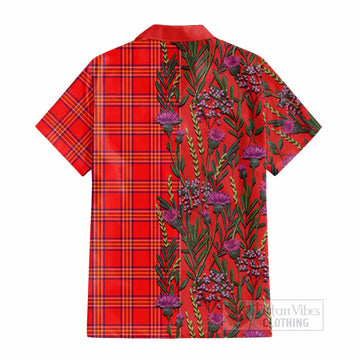 Burnett Family Crest Tartan Cotton Hawaiian Shirt Scottish Thistle Flower Pattern Half Style - Tartan Vibes Clothing