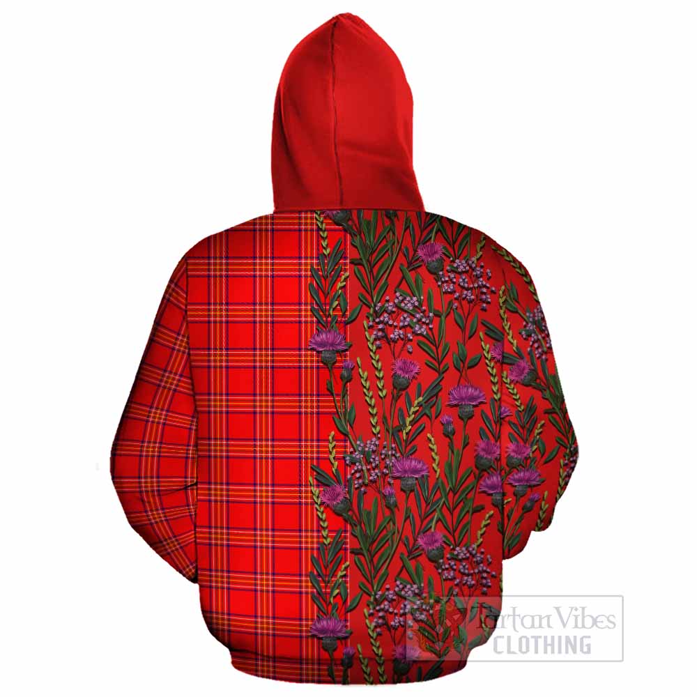 Burnett Family Crest Tartan Cotton Hoodie Scottish Thistle Flower Pattern Half Style - Tartan Vibes Clothing