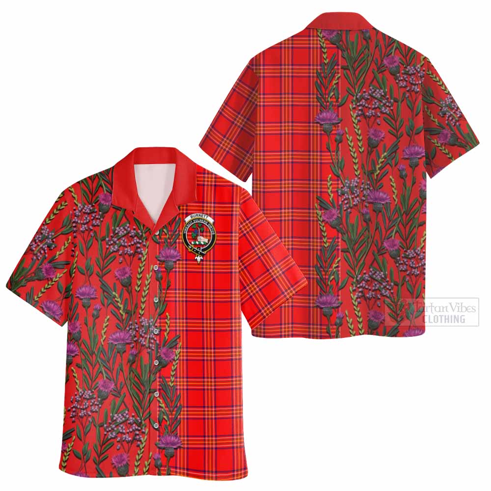 Burnett Family Crest Tartan Hawaiian Shirt Scottish Thistle Flower Pattern Half Style - Tartan Vibes Clothing